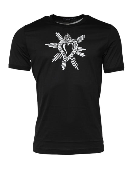 Dolce & Gabbana Black Sacred Heart Cotton Crew Neck T-shirt Dolce & Gabbana