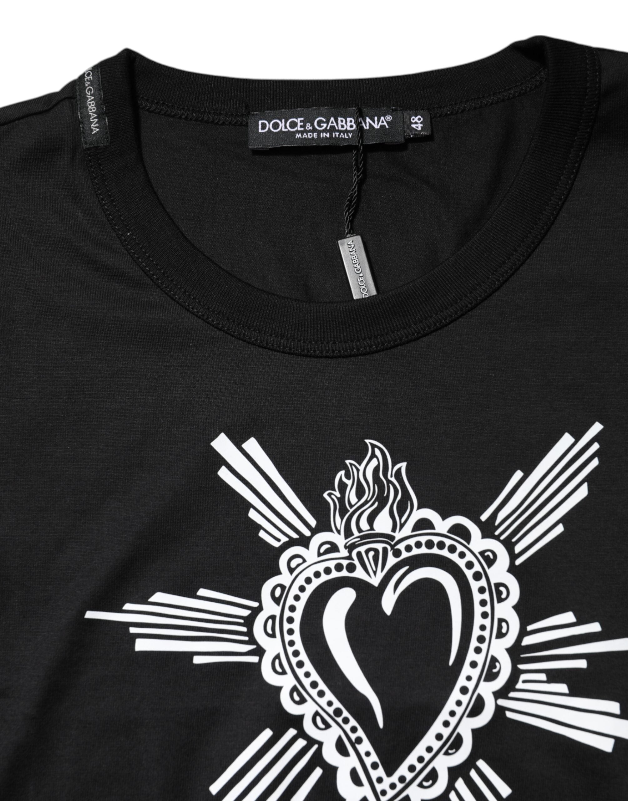 Dolce & Gabbana Black Sacred Heart Cotton Crew Neck T-shirt Dolce & Gabbana
