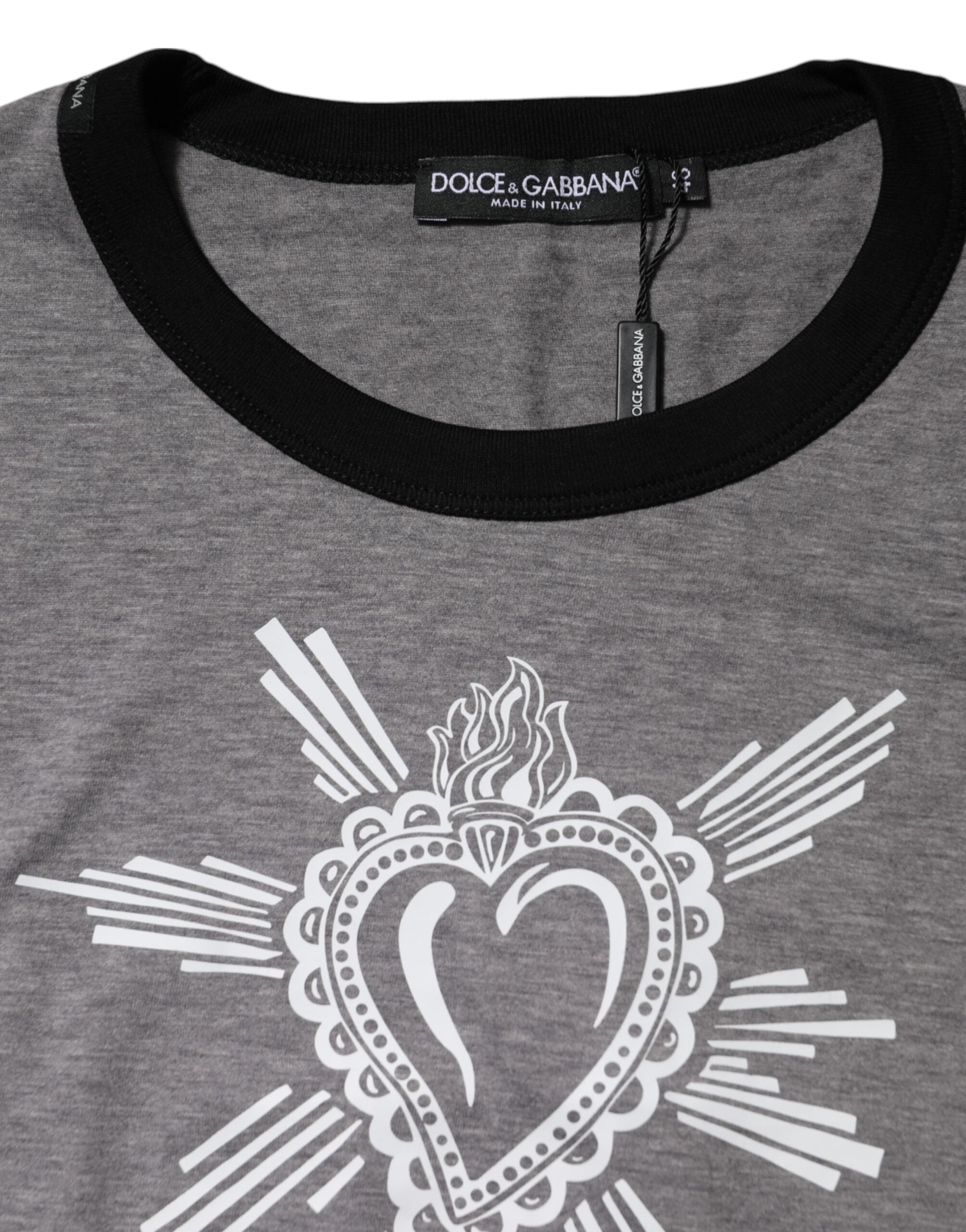 Dolce & Gabbana Gray Sacred Heart Cotton Crew Neck T-shirt Dolce & Gabbana