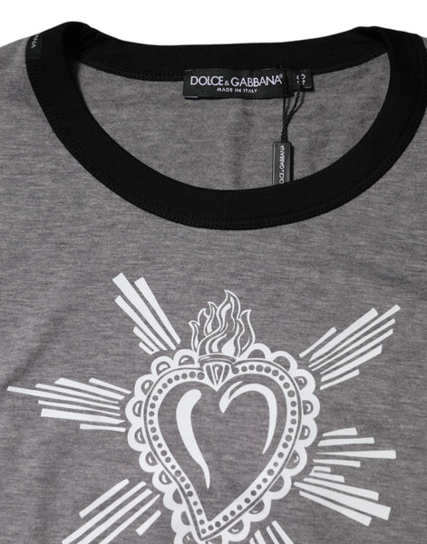 Dolce & Gabbana Gray Sacred Heart Cotton Crew Neck T-shirt Dolce & Gabbana
