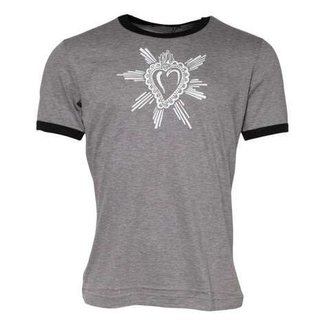 Dolce & Gabbana Gray Sacred Heart Cotton Crew Neck T-shirt Dolce & Gabbana