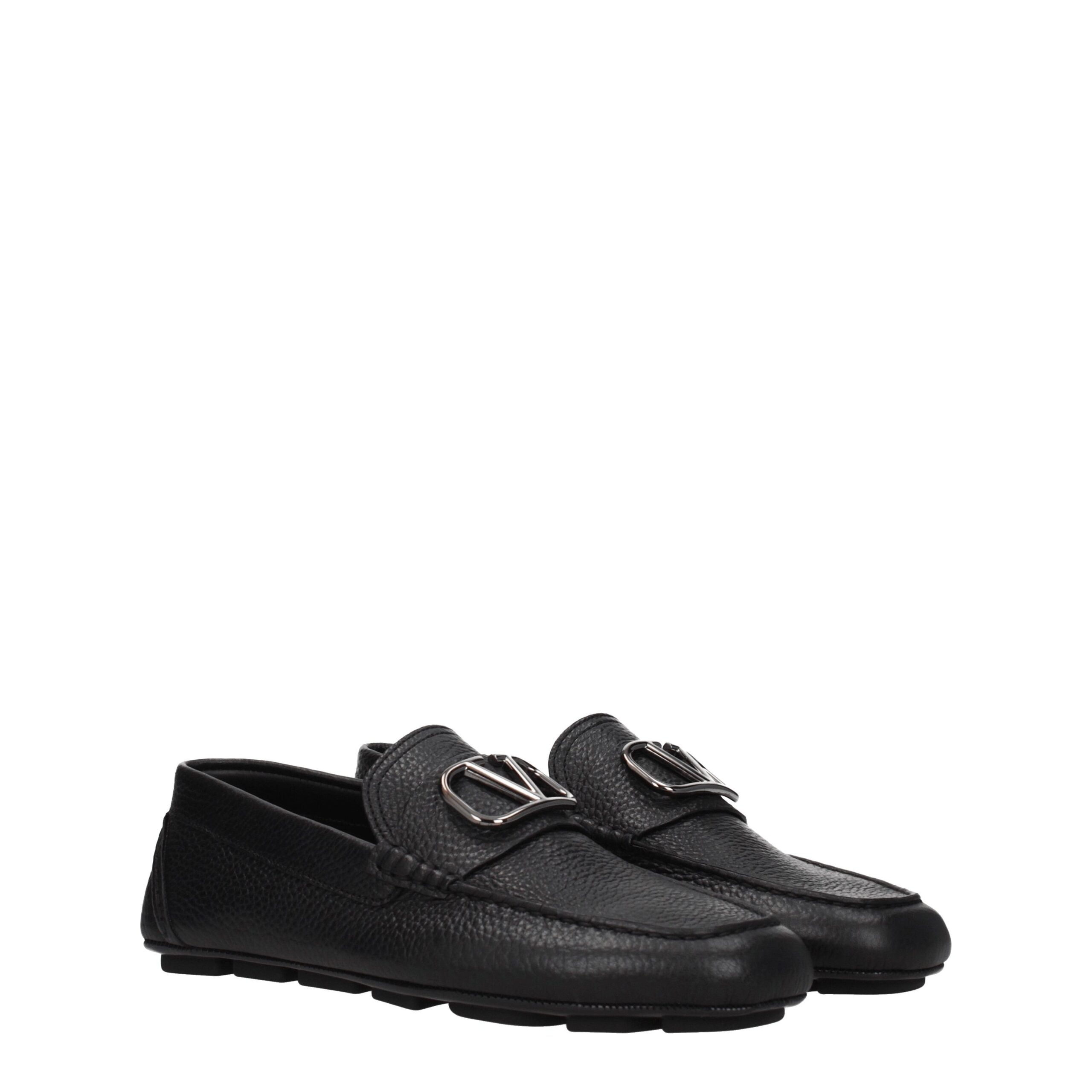 Valentino Garavani Black Leather Slip-On Loafers Valentino Garavani