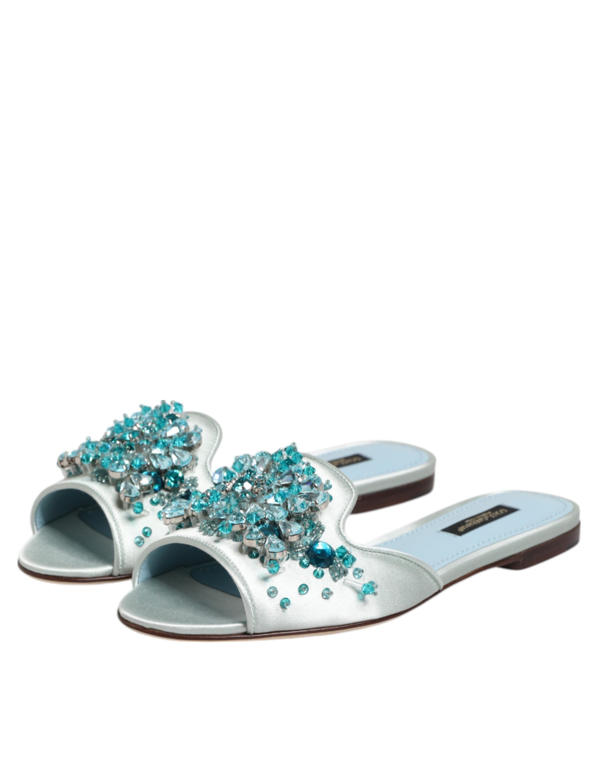 Dolce & Gabbana Silver Blue Leather Bead Embellish Slide Shoes Dolce & Gabbana