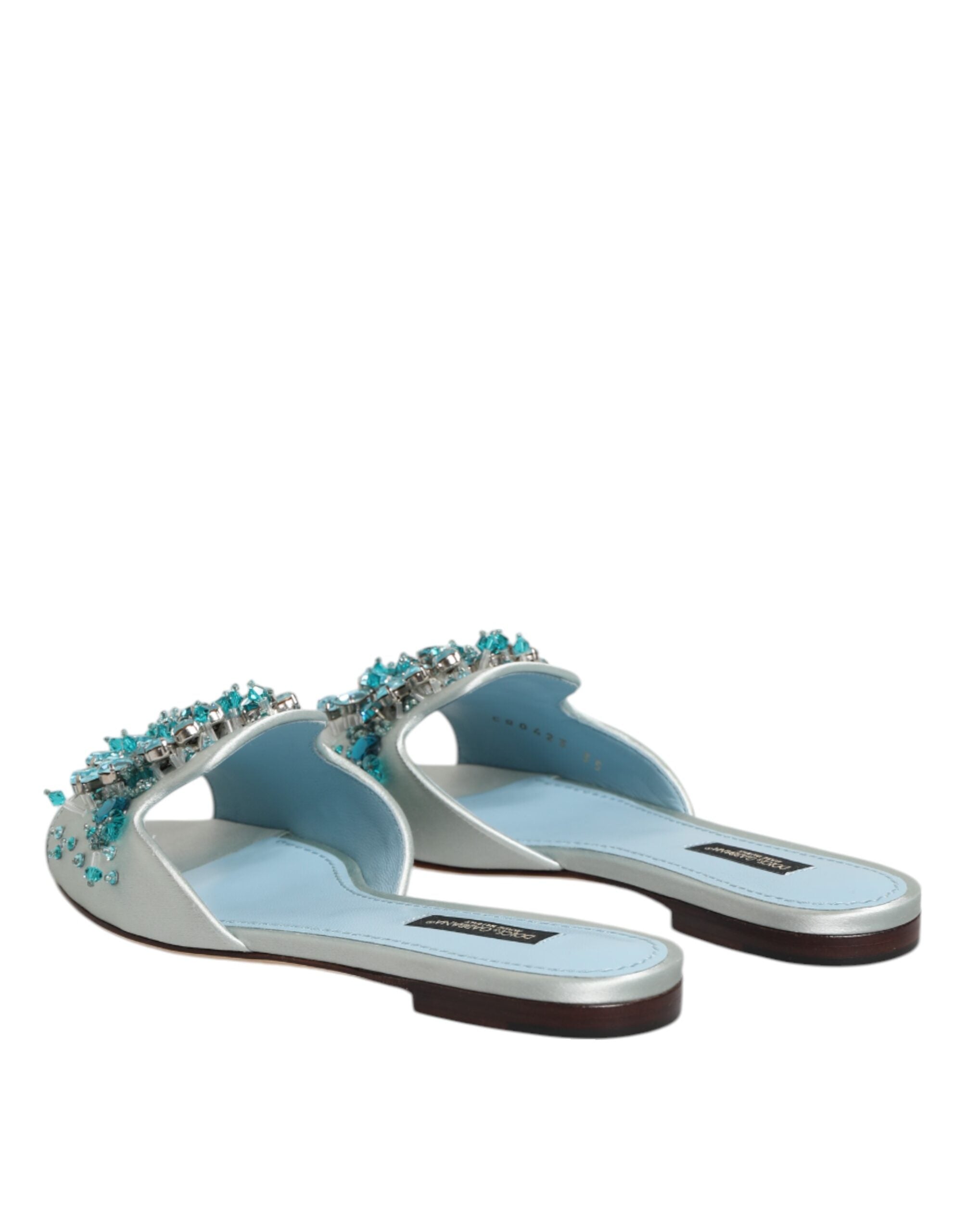 Dolce & Gabbana Silver Blue Leather Bead Embellish Slide Shoes Dolce & Gabbana