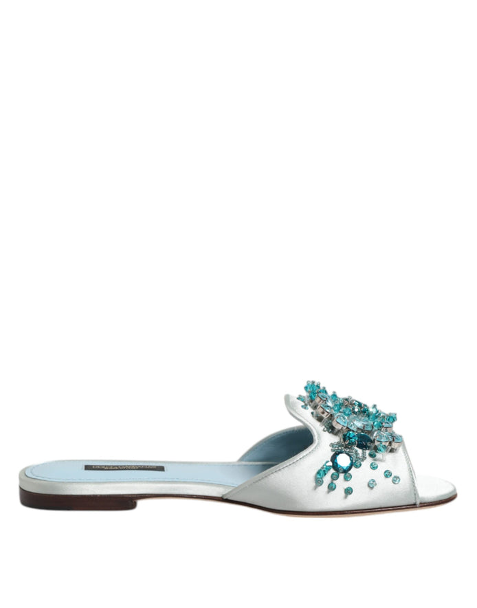 Dolce & Gabbana Silver Blue Leather Bead Embellish Slide Shoes Dolce & Gabbana