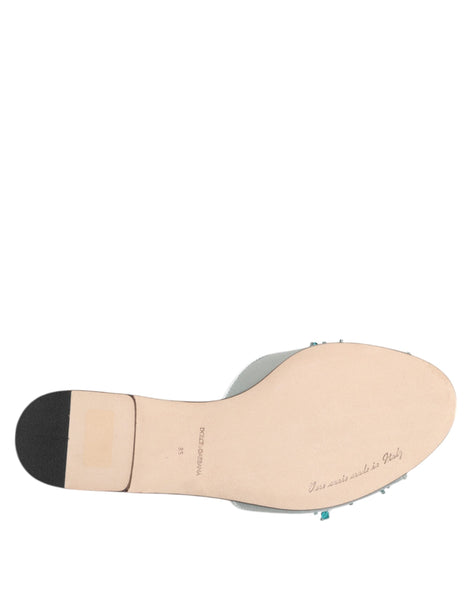 Dolce & Gabbana Silver Blue Leather Bead Embellish Slide Shoes Dolce & Gabbana