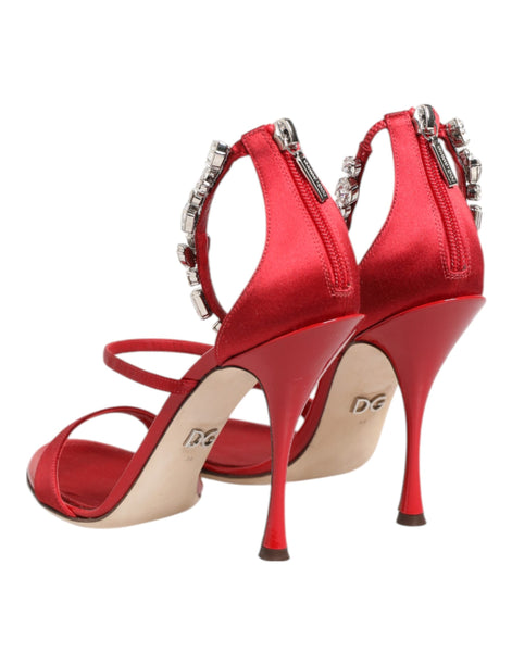 Dolce & Gabbana Red Satin Crystals Keira Sandals Heels Shoes Dolce & Gabbana