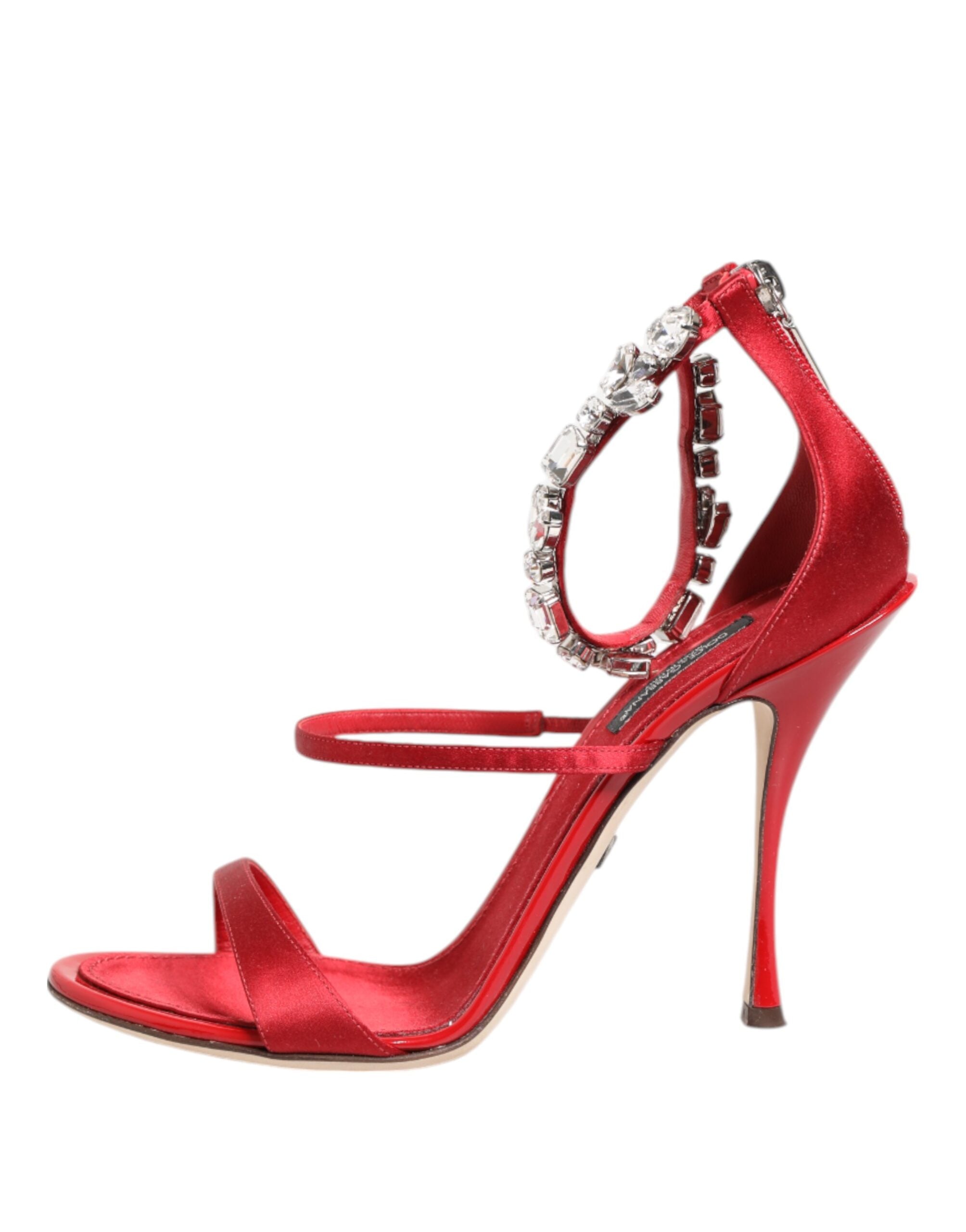 Dolce & Gabbana Red Satin Crystals Keira Sandals Heels Shoes Dolce & Gabbana