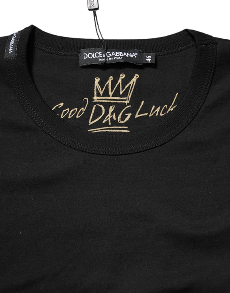 Dolce & Gabbana Black Cotton Goodluck Tee Crew Neck T-shirt Dolce & Gabbana