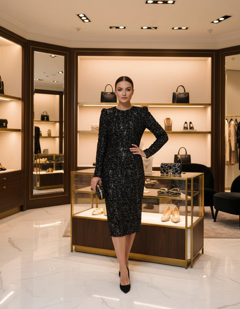 Dolce & Gabbana Black Sequin Bouclé Tweed Sheath Dress Dolce & Gabbana