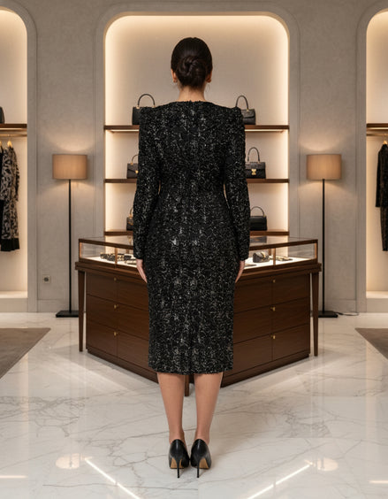 Dolce & Gabbana Black Sequin Bouclé Tweed Sheath Dress Dolce & Gabbana