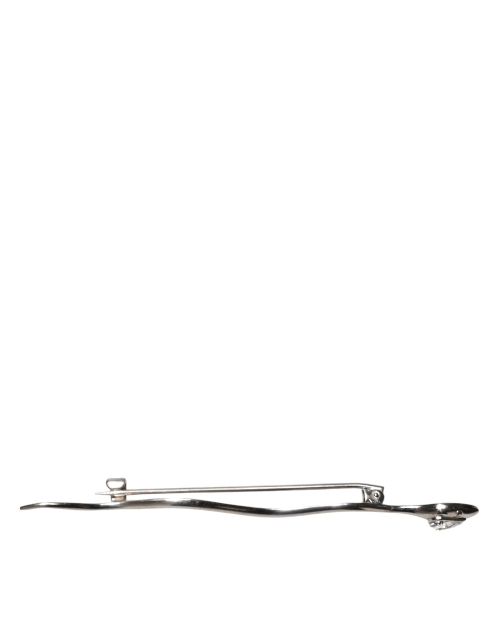 Dolce & Gabbana Silver Brass Crystal Spilla Serpente Mens Brooch Pin Dolce & Gabbana