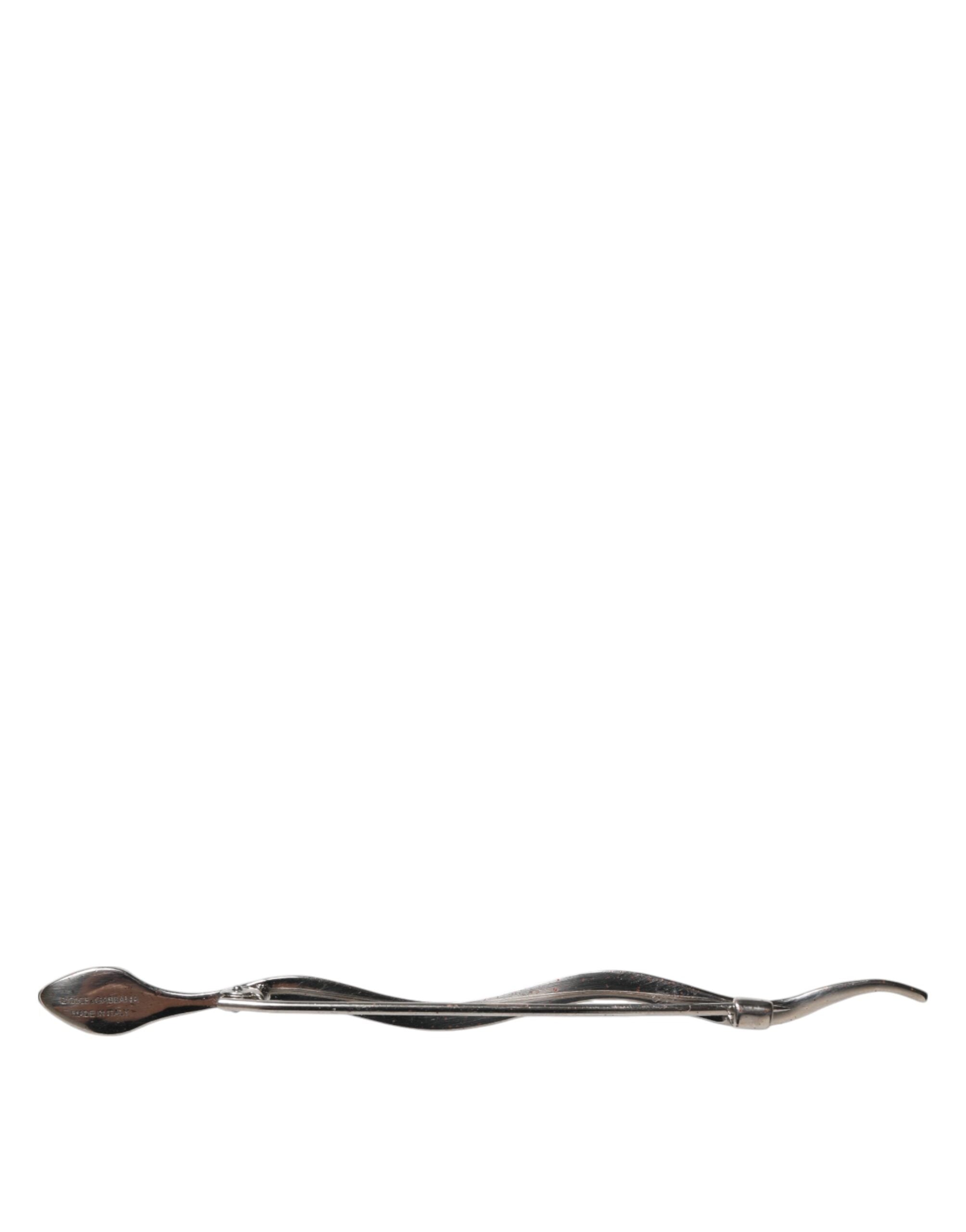 Dolce & Gabbana Silver Brass Crystal Spilla Serpente Mens Brooch Pin Dolce & Gabbana