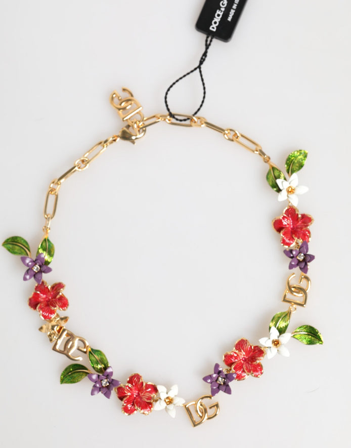 Dolce & Gabbana Gold Brass Logo Detail Floral Fashion Jewelry Necklace Dolce & Gabbana