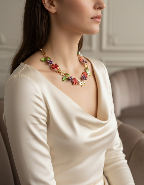 Dolce & Gabbana Gold Brass Logo Detail Floral Fashion Jewelry Necklace Dolce & Gabbana