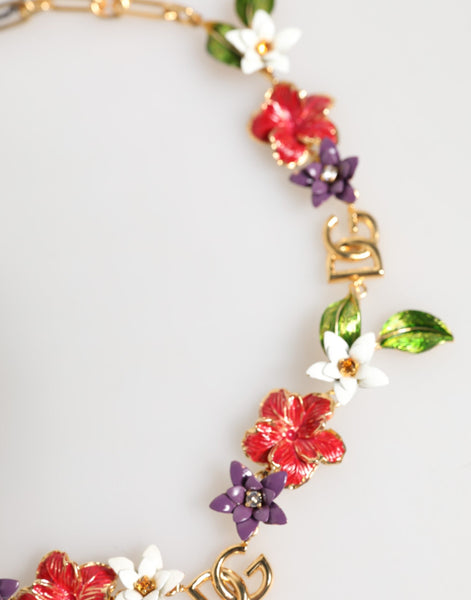 Dolce & Gabbana Gold Brass Logo Detail Floral Fashion Jewelry Necklace Dolce & Gabbana