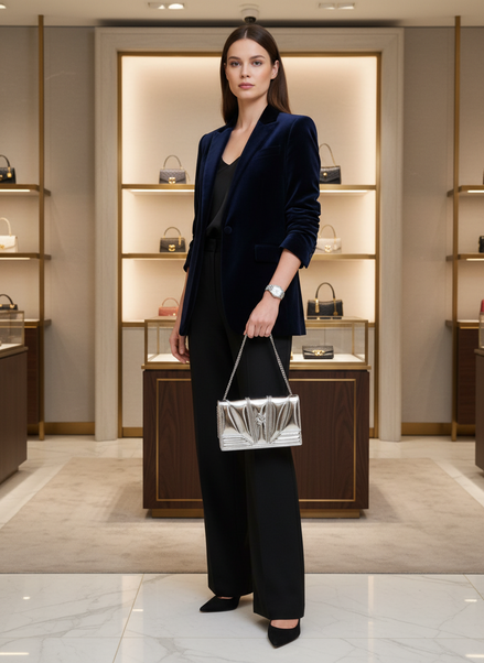 Ferrari Metal Silver GT patent leather bag with chain Ferrari