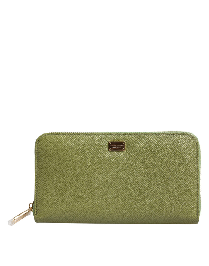 Dolce & Gabbana Green Leather Logo Plaque Zip Around Continenta Wallet Dolce & Gabbana