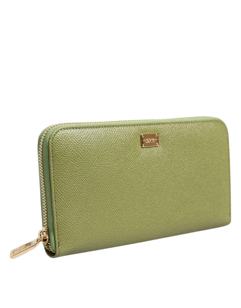 Dolce & Gabbana Green Leather Logo Plaque Zip Around Continenta Wallet Dolce & Gabbana