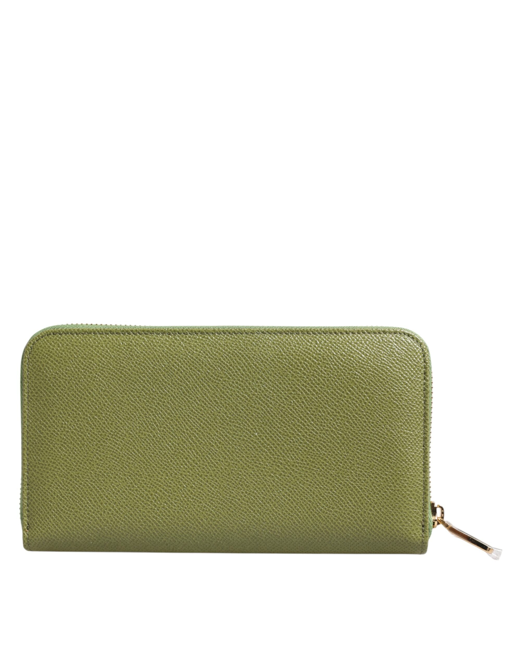 Dolce & Gabbana Green Leather Logo Plaque Zip Around Continenta Wallet Dolce & Gabbana