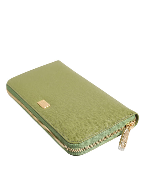 Dolce & Gabbana Green Leather Logo Plaque Zip Around Continenta Wallet Dolce & Gabbana