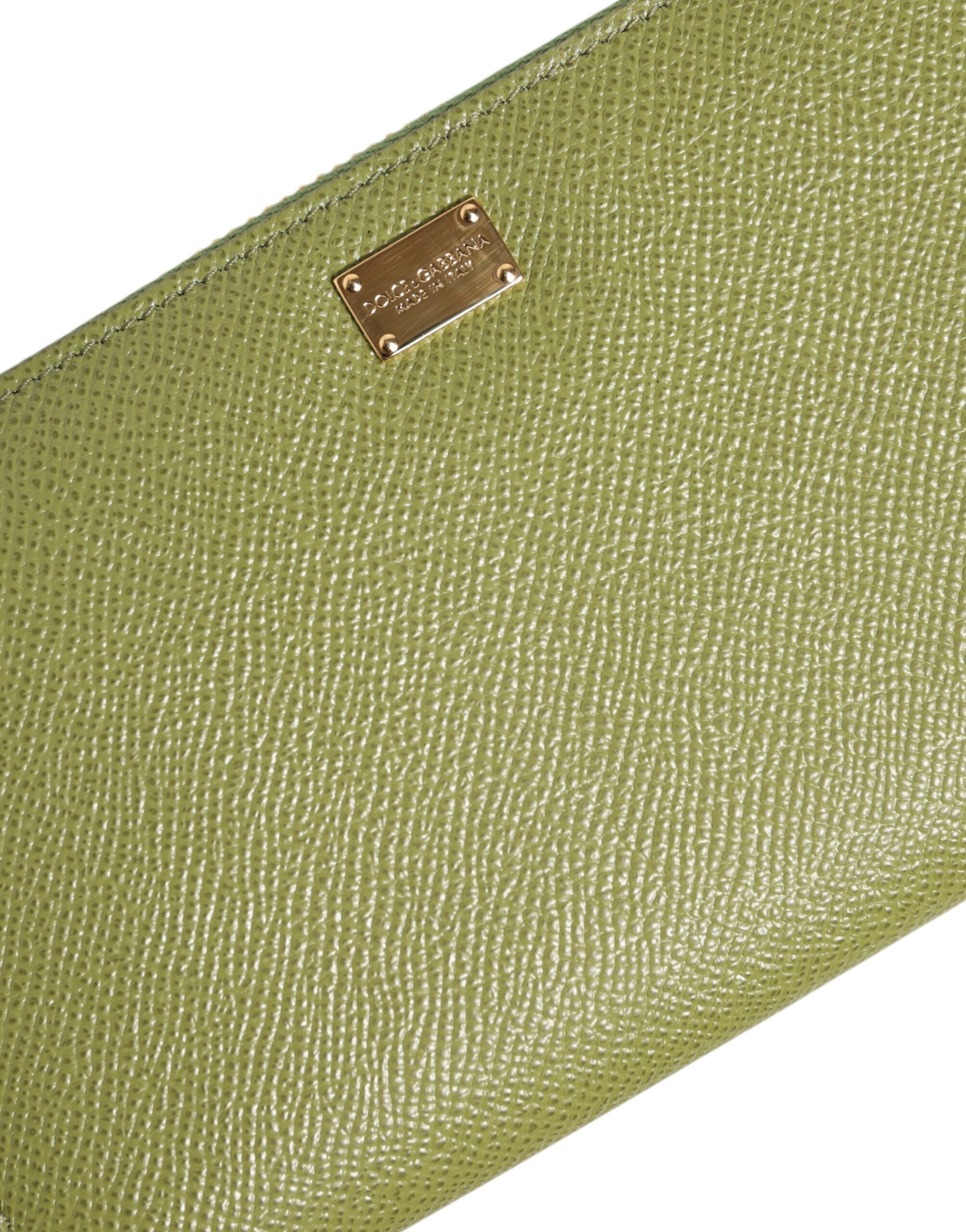 Dolce & Gabbana Green Leather Logo Plaque Zip Around Continenta Wallet Dolce & Gabbana