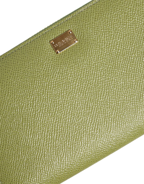 Dolce & Gabbana Green Leather Logo Plaque Zip Around Continenta Wallet Dolce & Gabbana