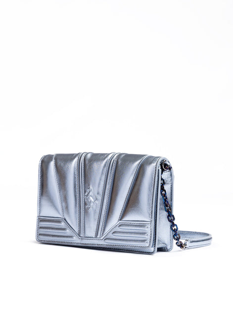 Ferrari Metal light blue GT patent leather bag with chain Ferrari