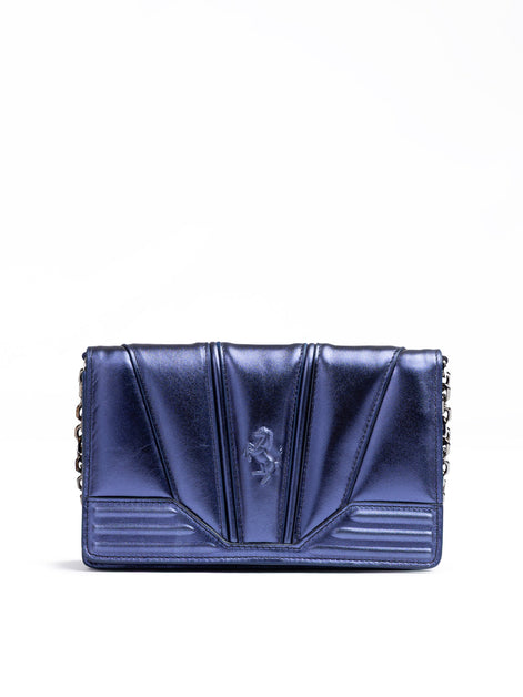 Ferrari Metal blue GT patent leather bag with chain Ferrari