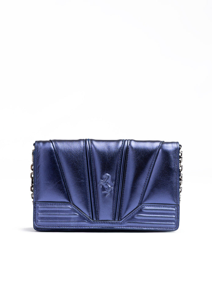 Ferrari Metal blue GT patent leather bag with chain Ferrari