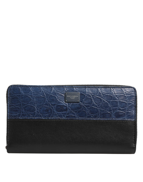 Dolce & Gabbana Black Blue Exotic Leather Men Continental Clutch Wallet Dolce & Gabbana