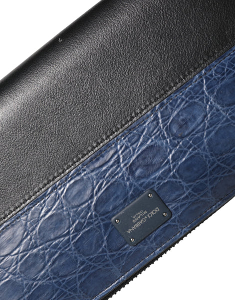 Dolce & Gabbana Black Blue Exotic Leather Men Continental Clutch Wallet Dolce & Gabbana