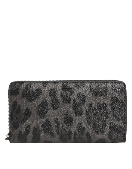 Dolce & Gabbana Black Gray Leopard Leather Zip Around Continental Wallet Dolce & Gabbana