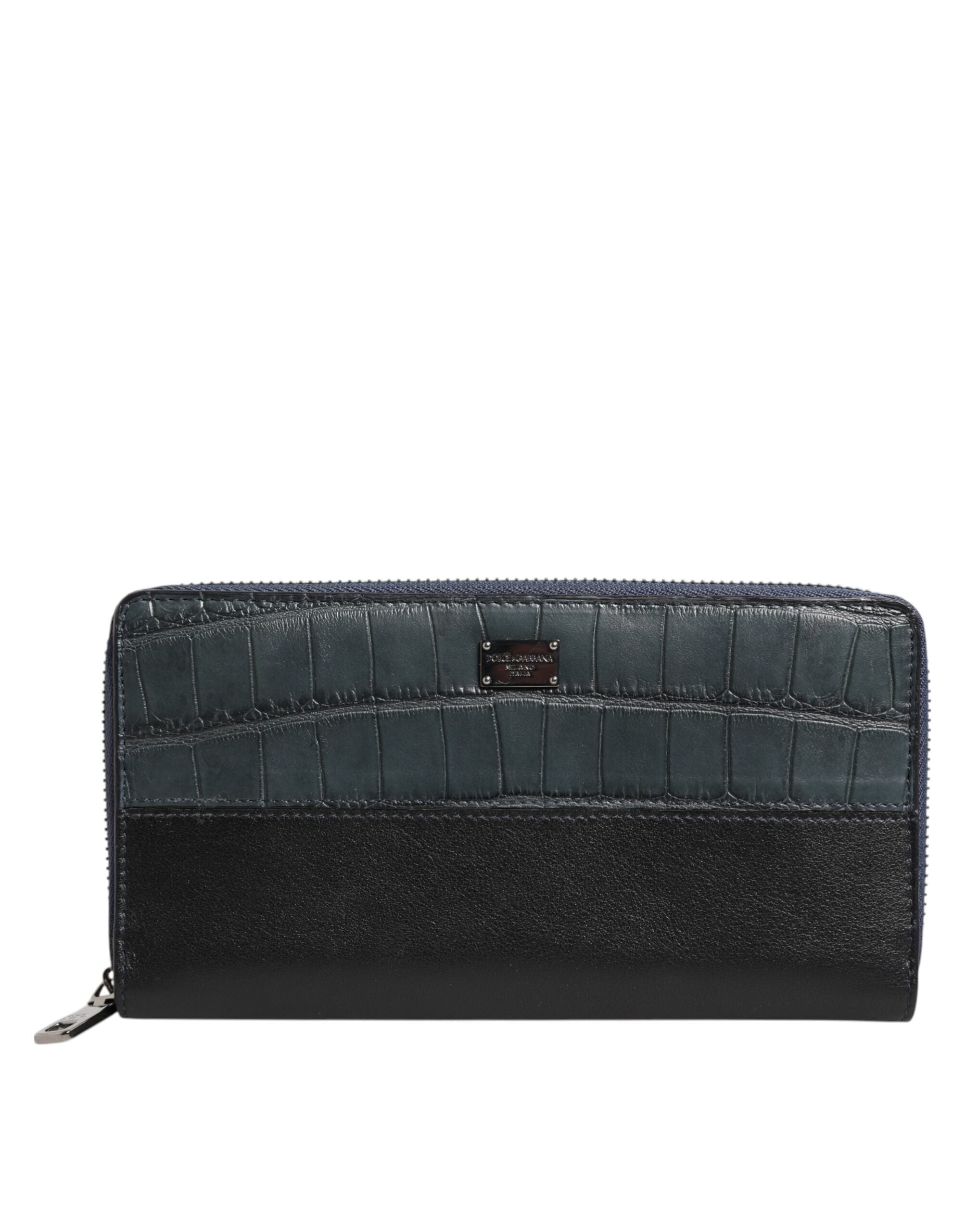 Dolce & Gabbana Black Blue Exotic Leather Men Continental Clutch Wallet Dolce & Gabbana