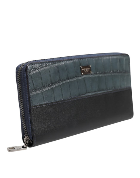 Dolce & Gabbana Black Blue Exotic Leather Men Continental Clutch Wallet Dolce & Gabbana