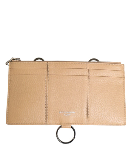 Dolce & Gabbana Beige Calfskin Leather Large Crossbody Card Holder Wallet Dolce & Gabbana