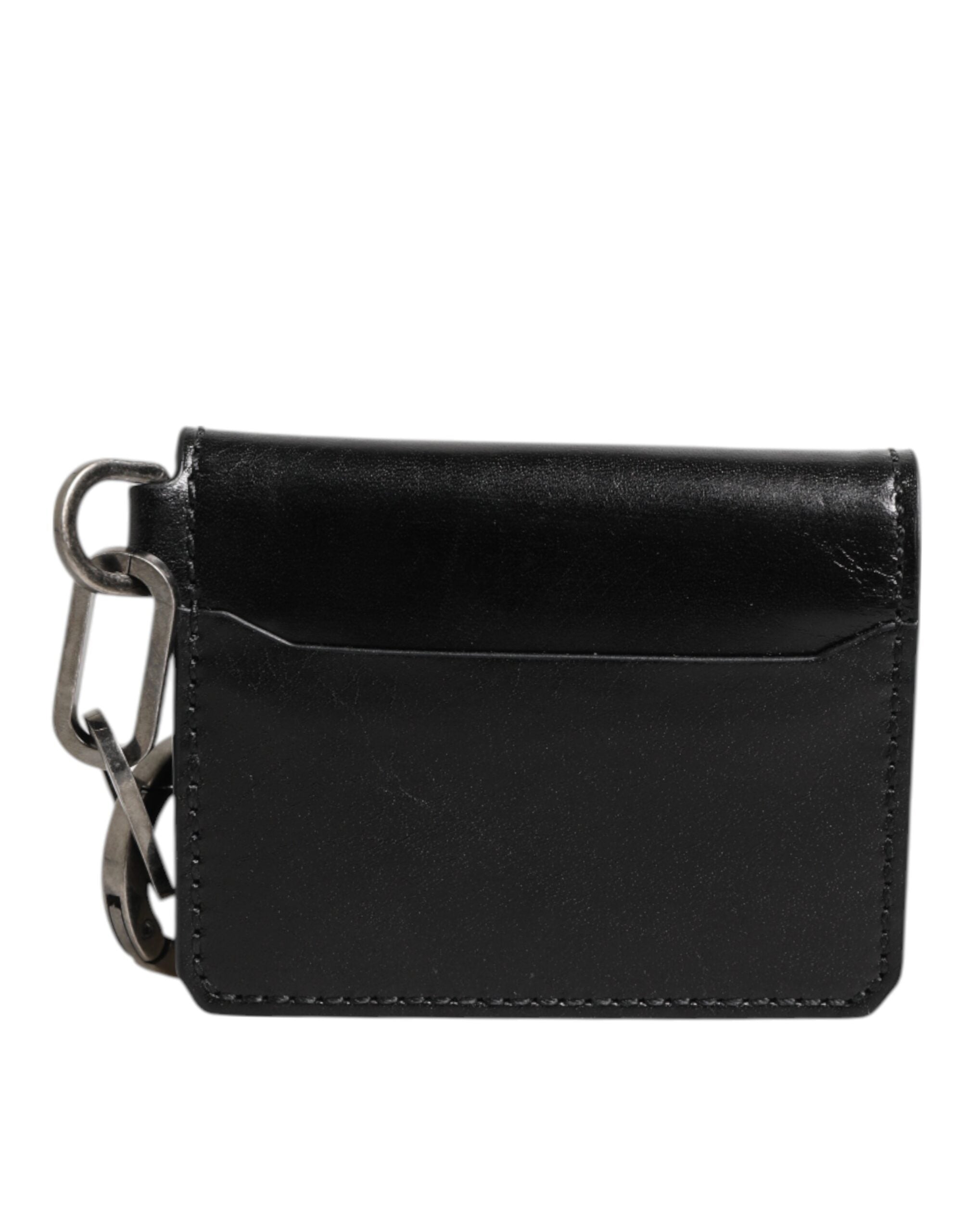 Dolce & Gabbana Wallet Black Leather Logo Embossed Key Chain Card Holder Wallet Dolce & Gabbana