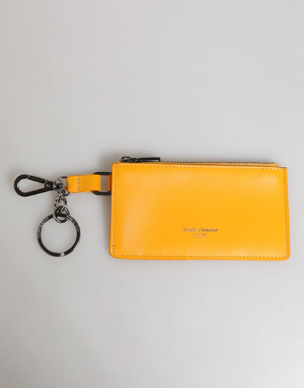 Dolce & Gabbana Yellow Orange Leather Credit Card Key Holder Clip On Wallet Dolce & Gabbana
