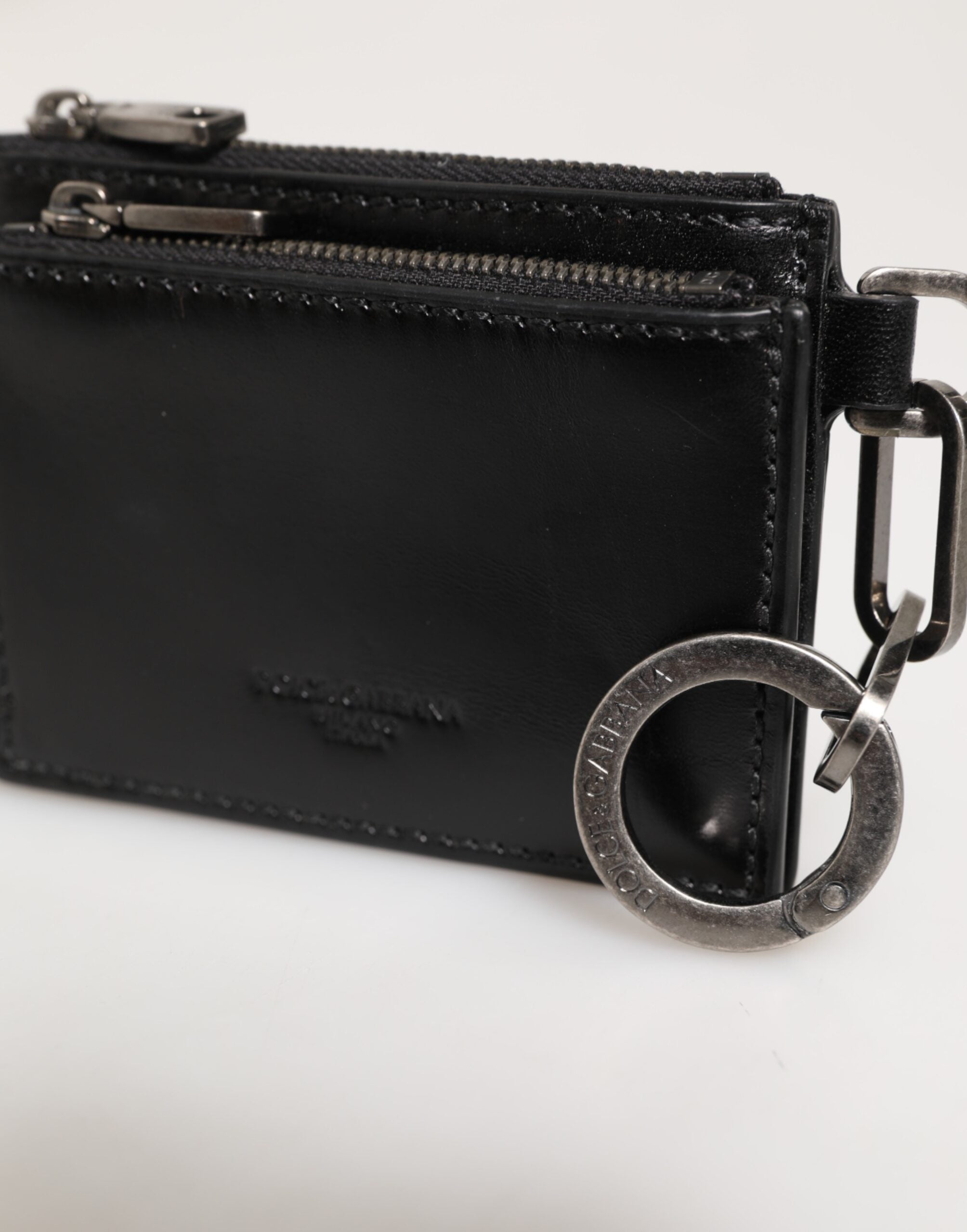 Dolce & Gabbana Black Leather Zipped Card Holder Coin Purse Keyring Wallet Dolce & Gabbana
