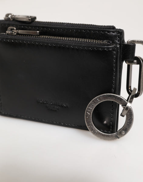 Dolce & Gabbana Black Leather Zipped Card Holder Coin Purse Keyring Wallet Dolce & Gabbana