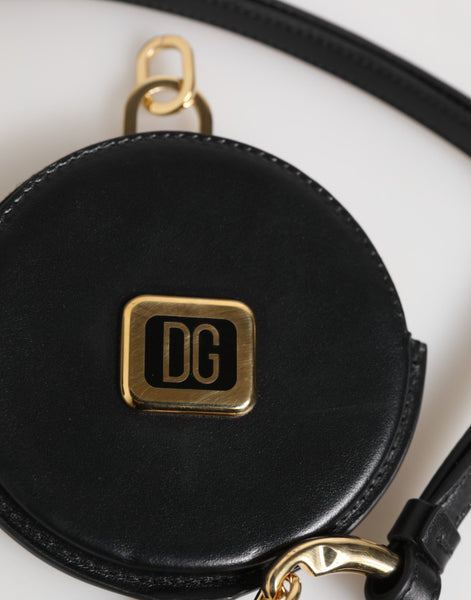 Dolce & Gabbana Black Round Leather DG Logo Coin Purse Lanyard Wallet Dolce & Gabbana