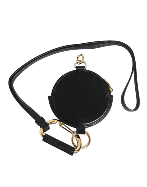 Dolce & Gabbana Black Round Leather DG Logo Coin Purse Lanyard Wallet Dolce & Gabbana