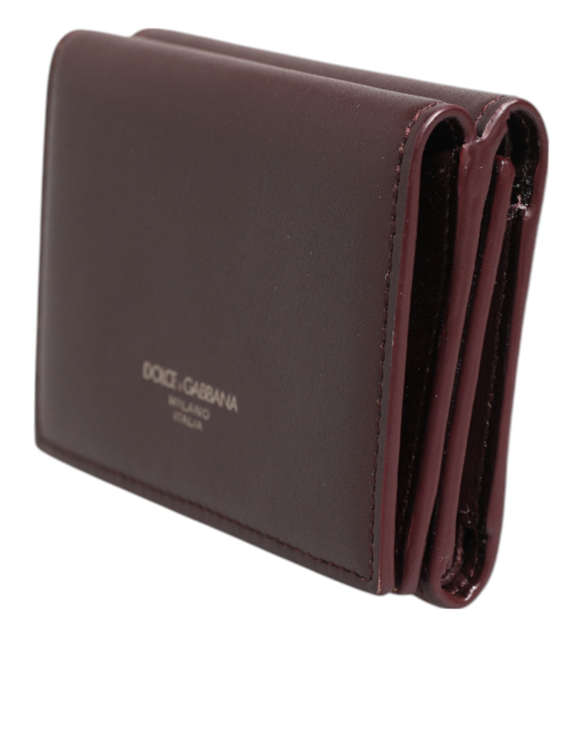 Dolce & Gabbana Leather Embossed Logo Trifold Men Card Holder Dark Brown Dolce & Gabbana