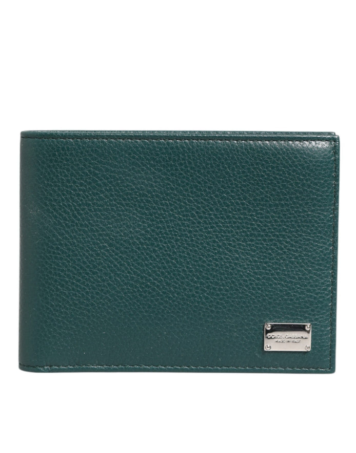 Dolce & Gabbana Green Leather DG Logo Plaque Bifold Men Card Holder Wallet Dolce & Gabbana
