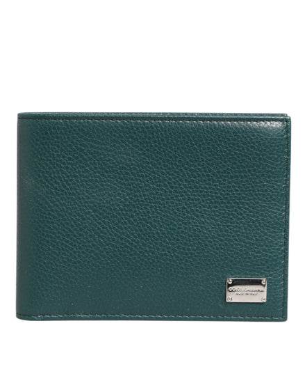 Dolce & Gabbana Green Leather DG Logo Plaque Bifold Men Card Holder Wallet Dolce & Gabbana