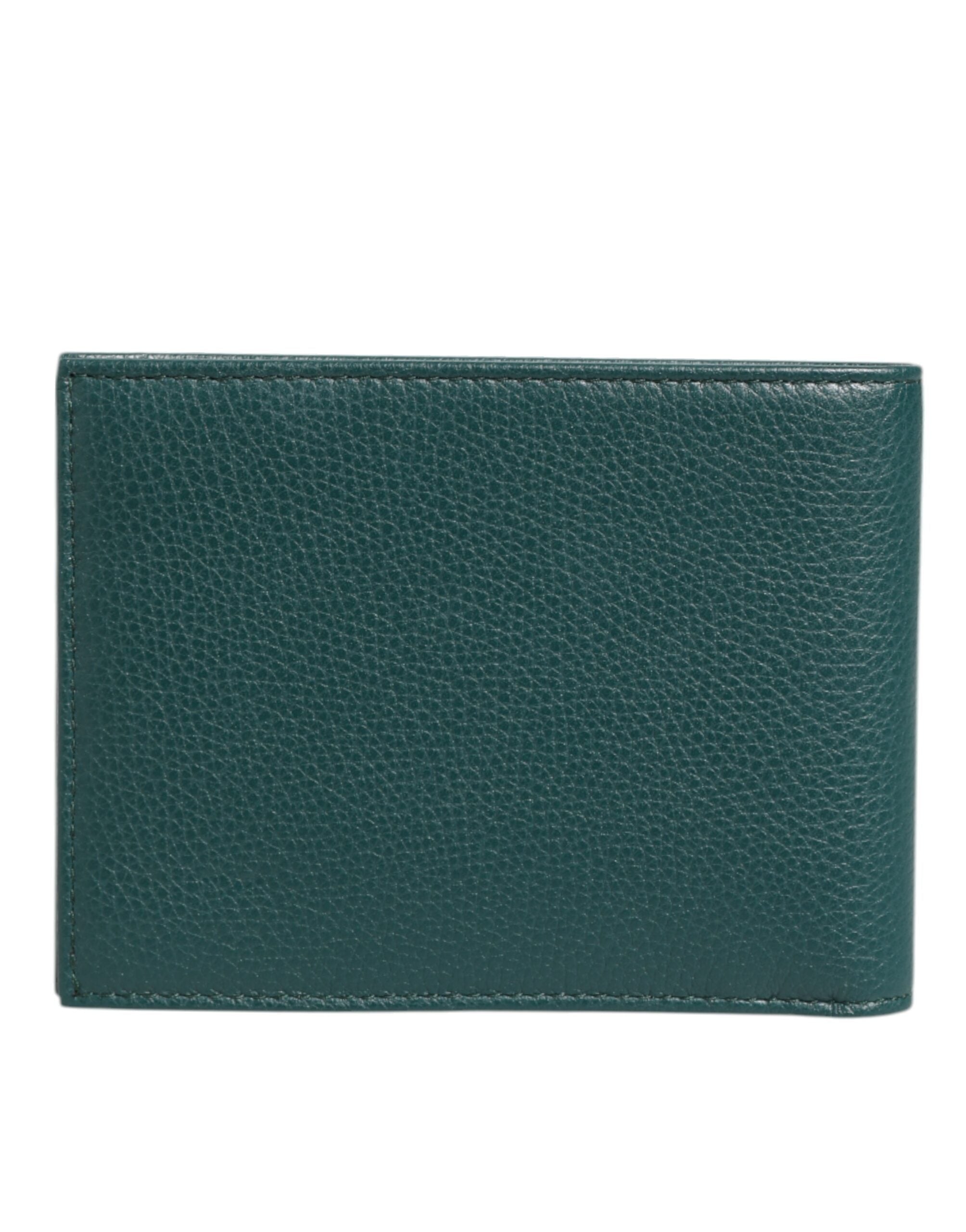 Dolce & Gabbana Green Leather DG Logo Plaque Bifold Men Card Holder Wallet Dolce & Gabbana