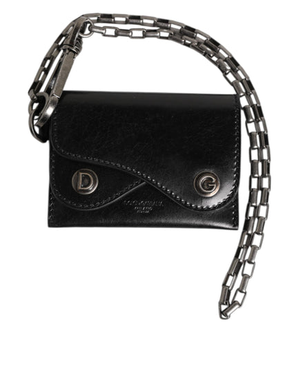 Dolce & Gabbana Black Cavallo Leather Wallet Chain Snap Bifold Card Holder Dolce & Gabbana
