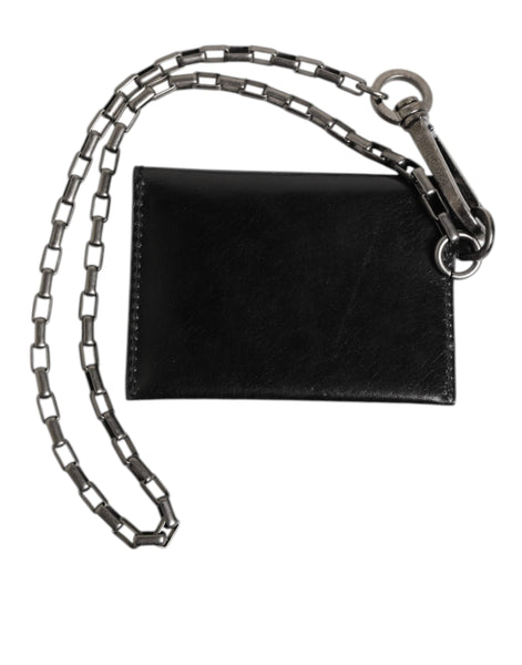 Dolce & Gabbana Black Cavallo Leather Wallet Chain Snap Bifold Card Holder Dolce & Gabbana