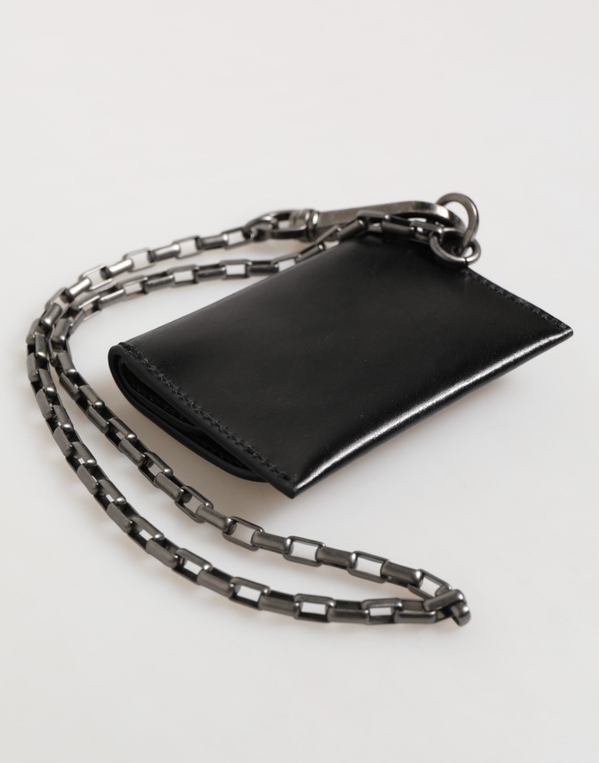 Dolce & Gabbana Black Cavallo Leather Wallet Chain Snap Bifold Card Holder Dolce & Gabbana