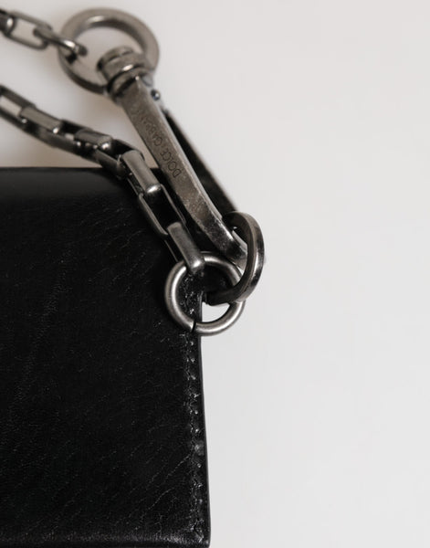 Dolce & Gabbana Black Cavallo Leather Wallet Chain Snap Bifold Card Holder Dolce & Gabbana